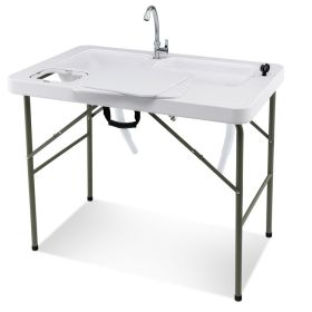 Fish Cleaning Table with 2 Sinks and 360¬∞ Rotatable Fauce